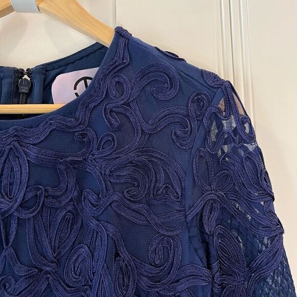 JS COLLECTIONS Women's Navy Blue Embroidered 3/4 Sleeves Dress Women’s Size 4 - Picture 4 of 14